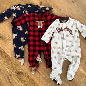6-9M baby boy fleece footie pajamas